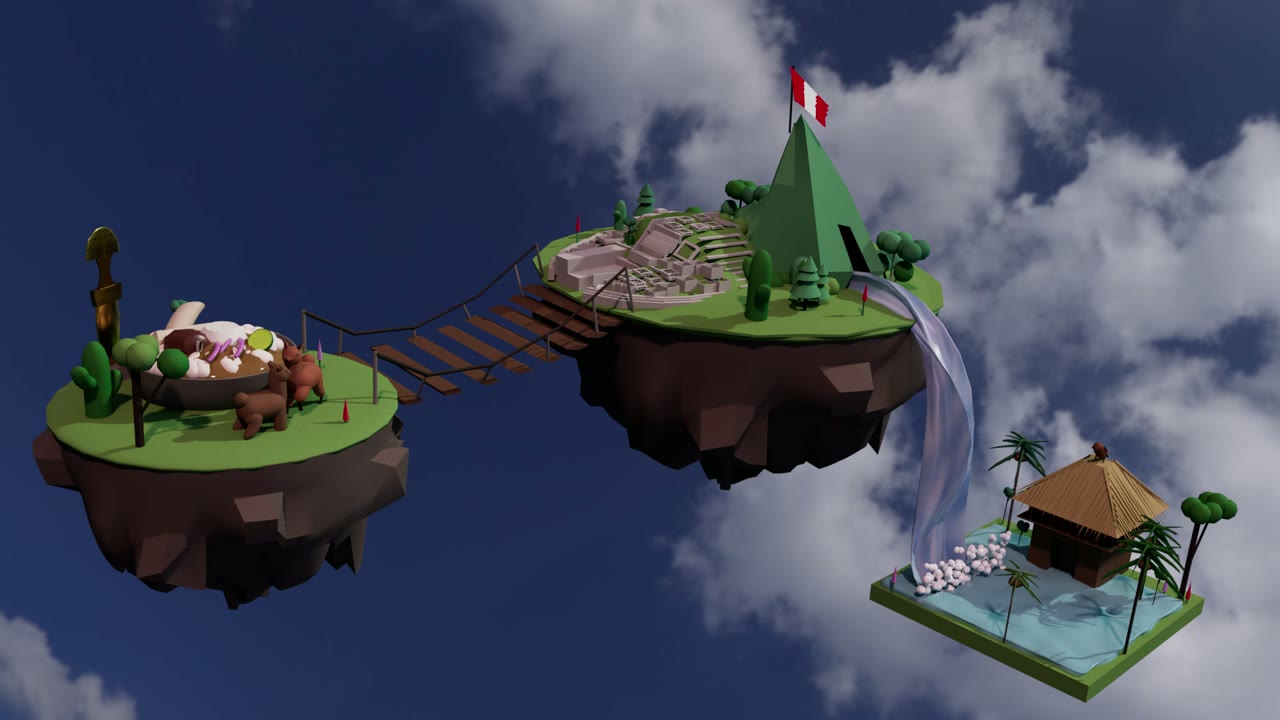 The three islands, bridged together above the clouds