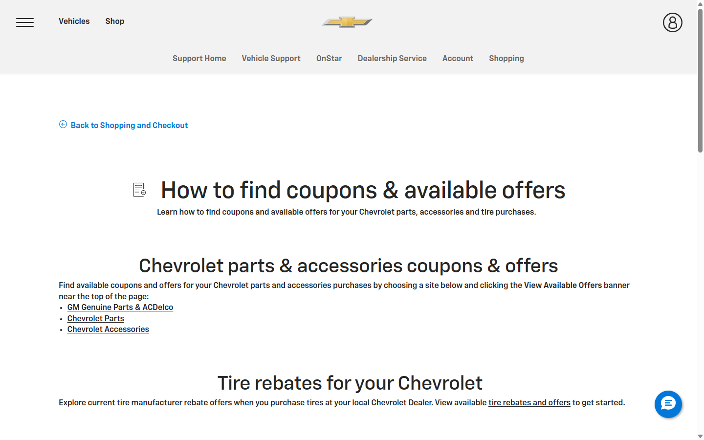 Chevrolet US — Coupons & offers · support · AEM