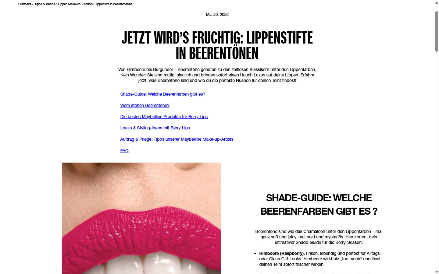 Maybelline DE — Berry lipstick trend editorial · Sitecore